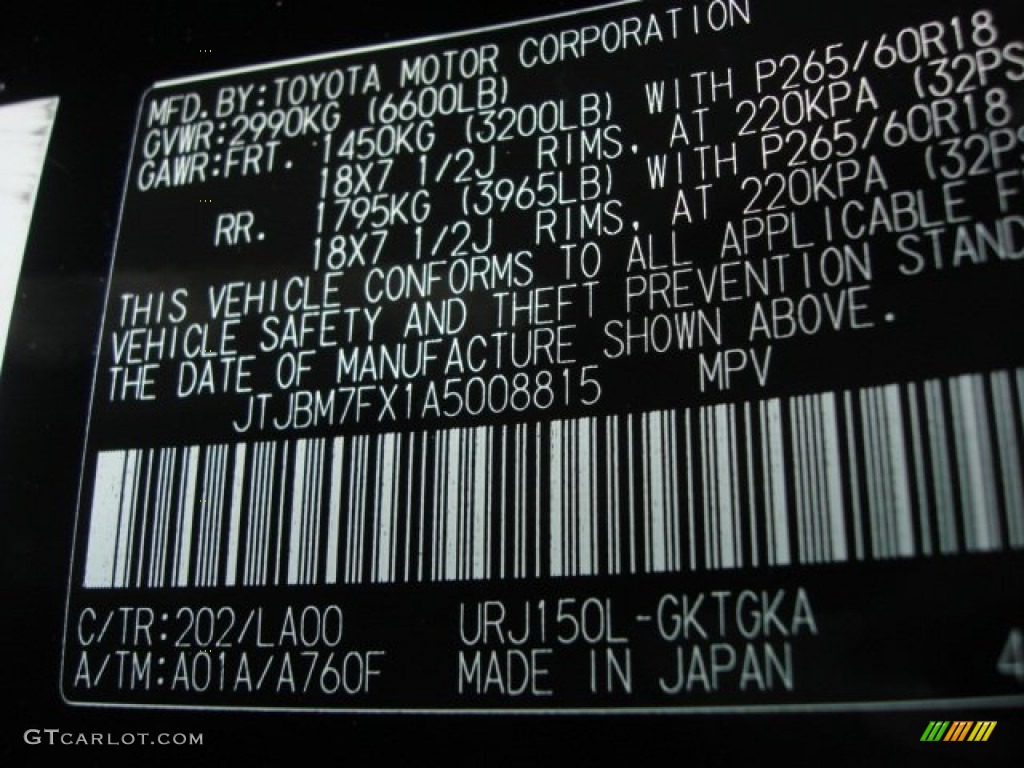 2010 GX Color Code 202 for Black Onyx Photo #64735569