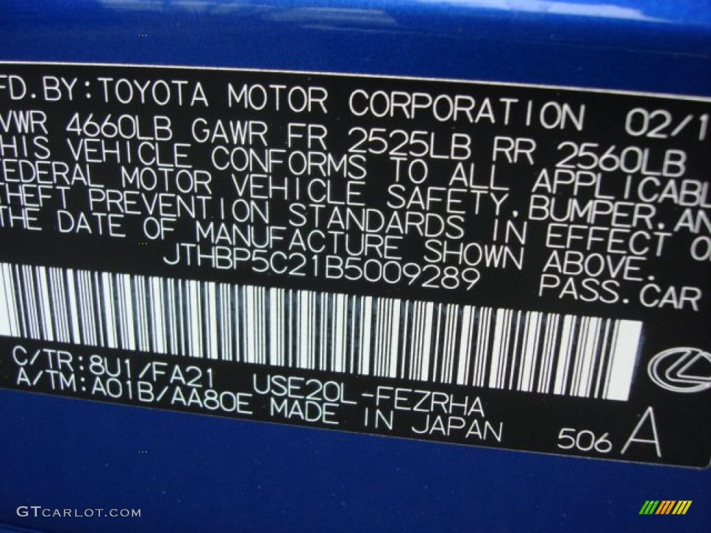2011 IS Color Code 8U1 for Ultrasonic Blue Mica Photo #64736084