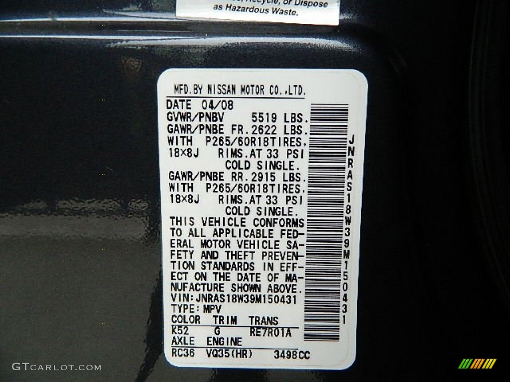 2009 FX Color Code K52 for Blue Slate Photo #64740351