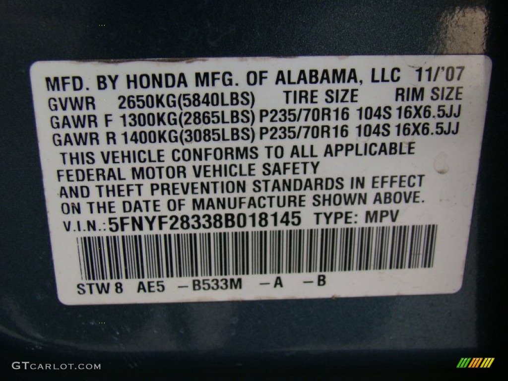 2008 Pilot Special Edition - Steel Blue Metallic / Gray photo #27