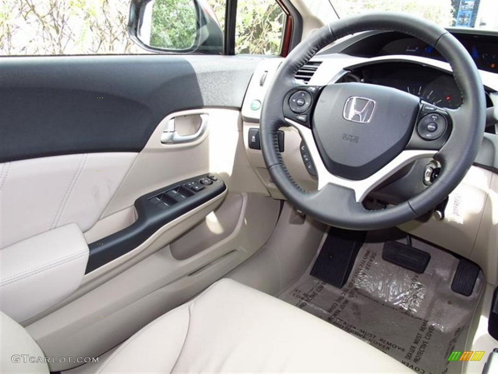 2012 Honda Civic EX-L Sedan Beige Steering Wheel Photo #64746078