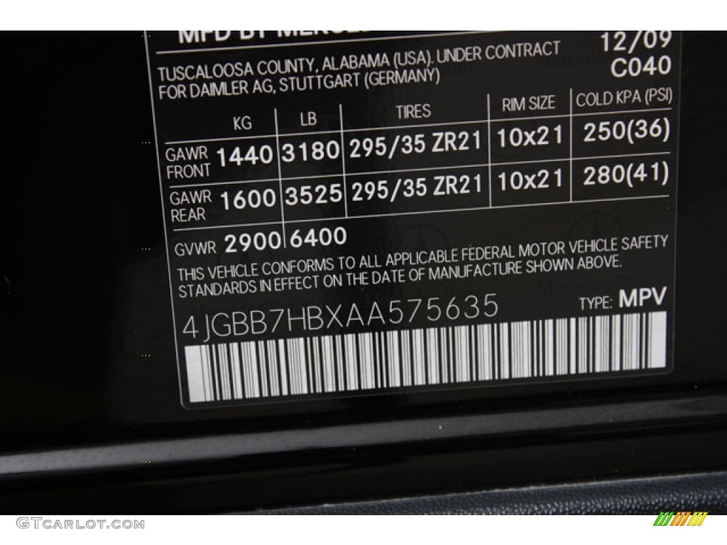 2010 Mercedes-Benz ML 63 AMG 4Matic Color Code Photos