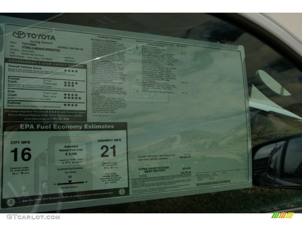 2012 Tacoma V6 SR5 Double Cab 4x4 - Super White / Graphite photo #13