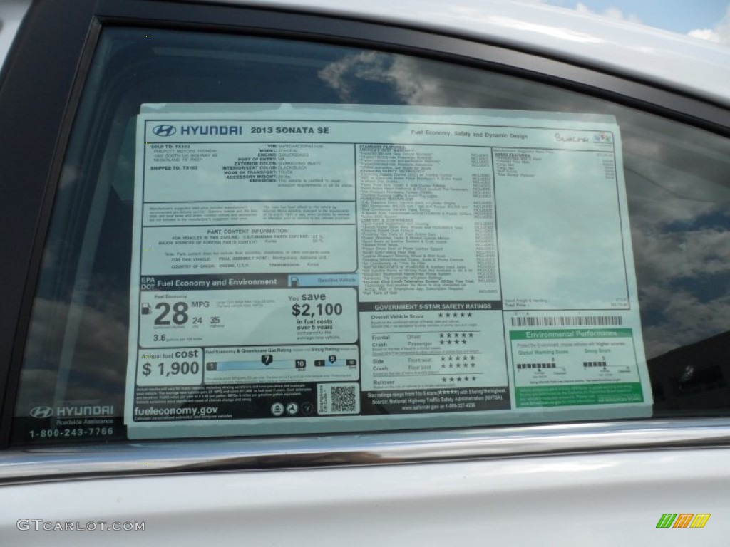 2013 Hyundai Sonata SE Window Sticker Photo #64780278