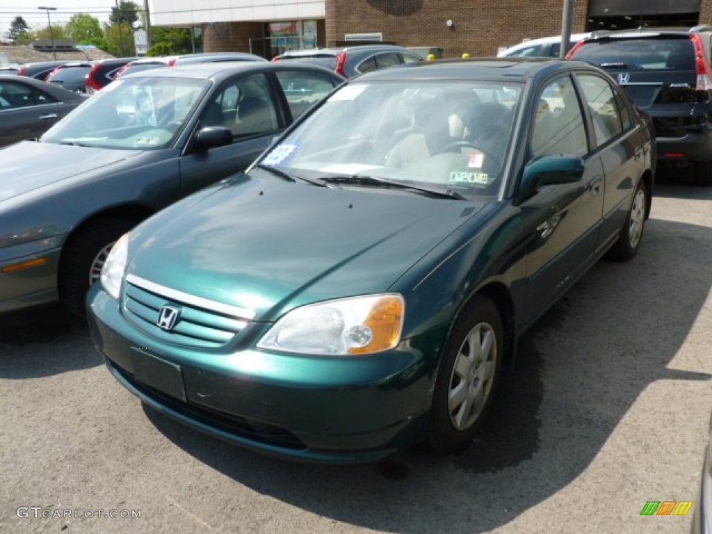 2002 Civic EX Sedan - Clover Green Metallic / Gray photo #3