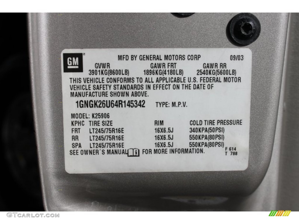 2004 Chevrolet Suburban K2500 LT 4x4 Info Tag Photos