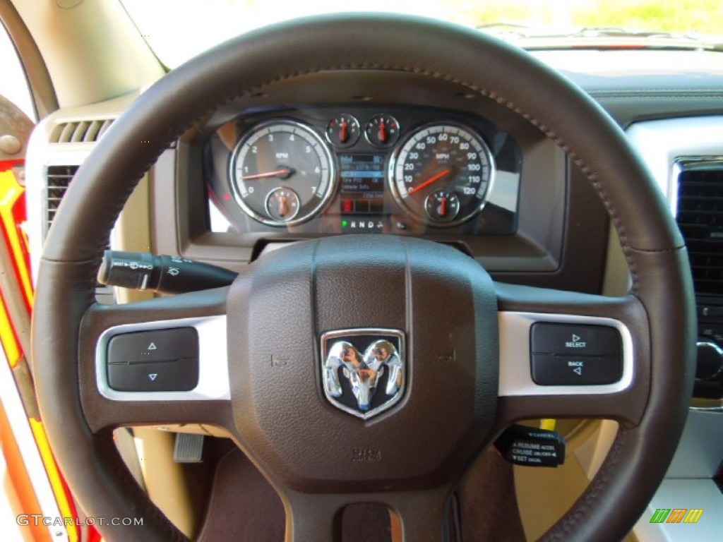 2011 Ram 1500 Laramie Crew Cab 4x4 - Flame Red / Light Pebble Beige/Bark Brown photo #15