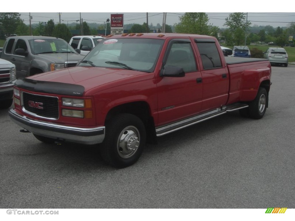 1999 Sierra 3500 SLT Crew Cab Dually - Fire Red / Gray photo #1