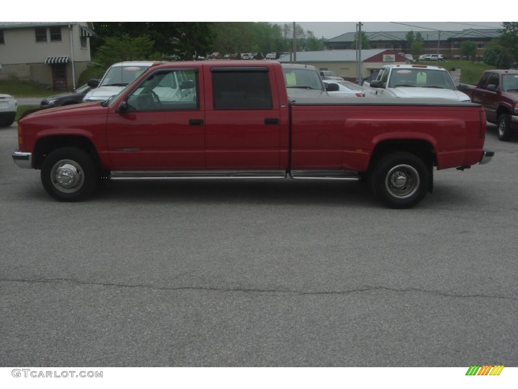 1999 Sierra 3500 SLT Crew Cab Dually - Fire Red / Gray photo #2