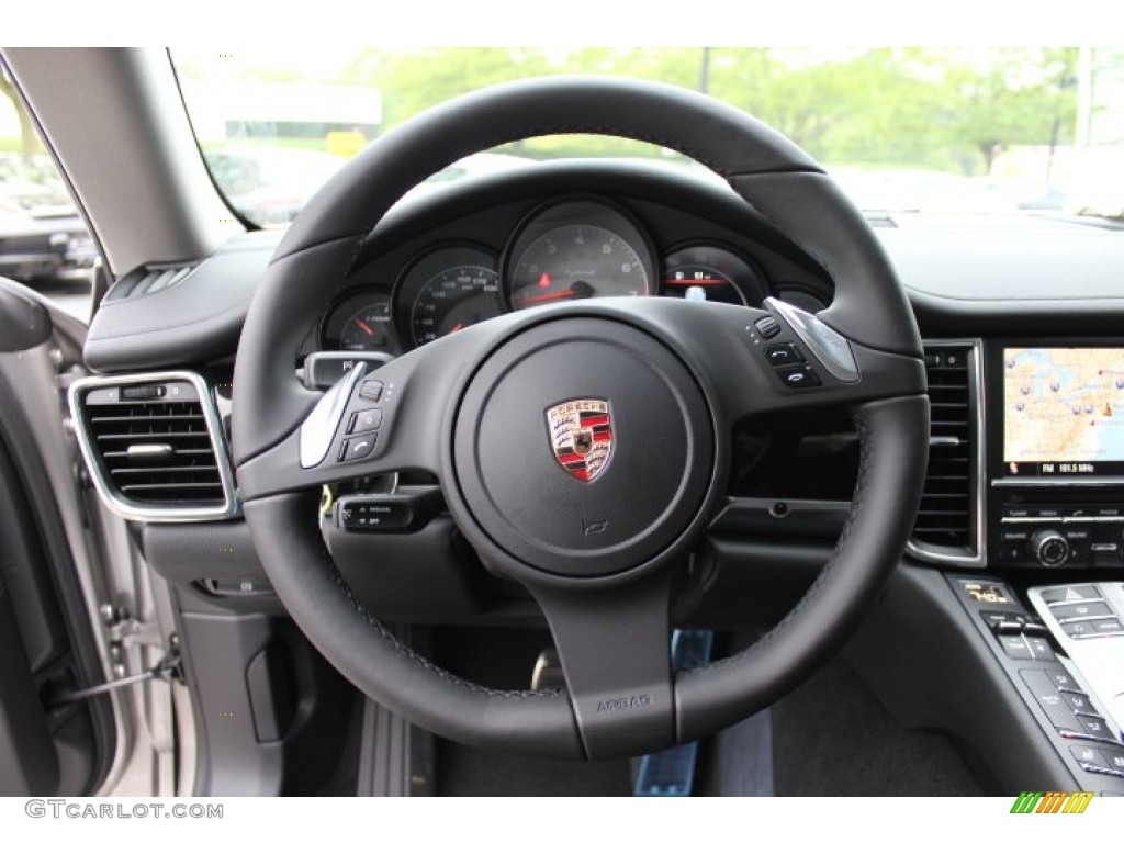 2012 Porsche Panamera S Hybrid Black Steering Wheel Photo #64815086