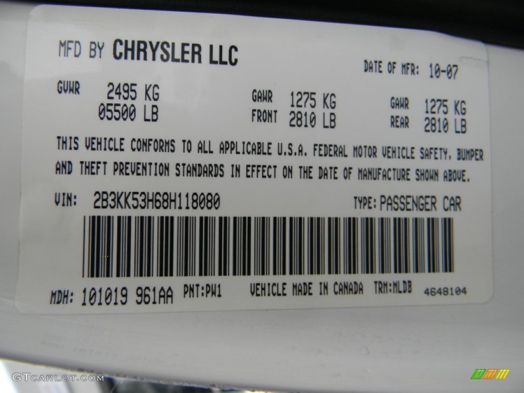 2008 Charger Color Code PW1 for Stone White Photo #64841039