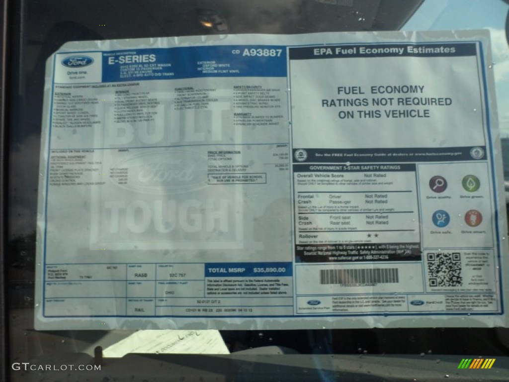 2012 Ford E Series Van E350 XL Extended Passenger Window Sticker Photo #64860367