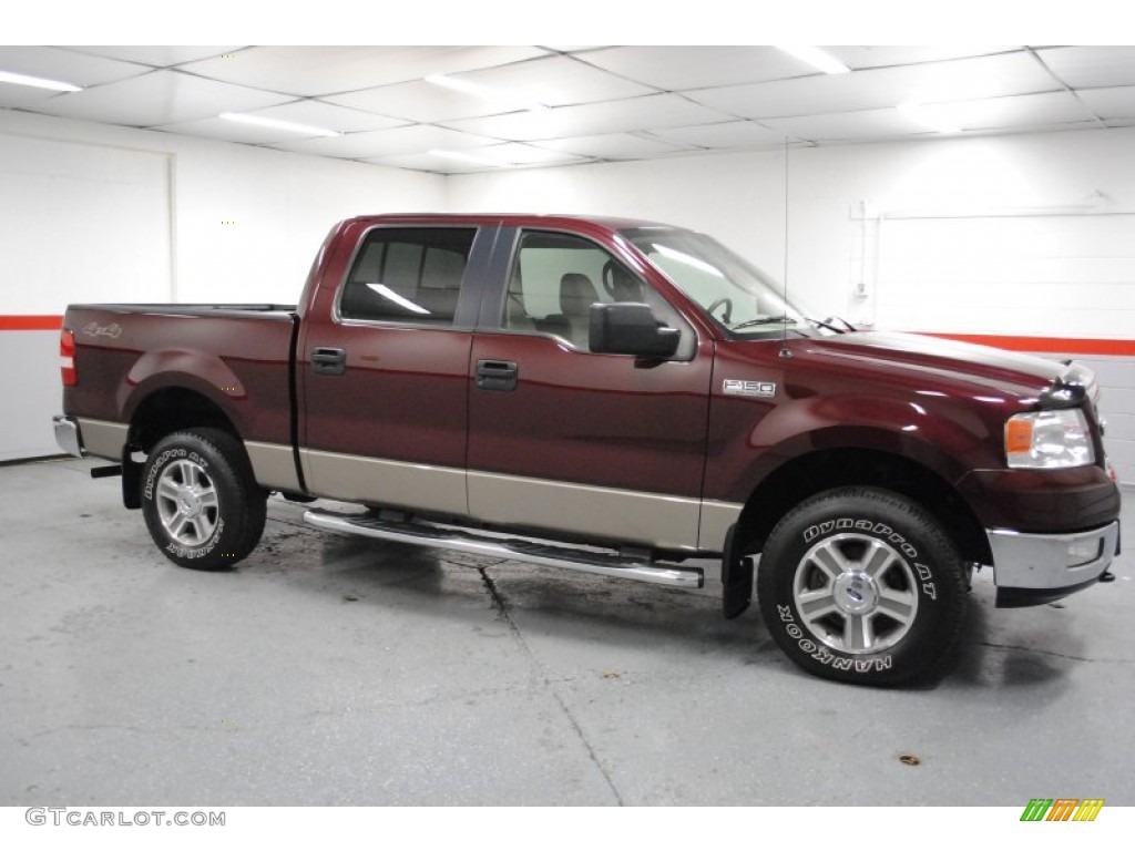 2005 F150 XLT SuperCrew 4x4 - Dark Toreador Red Metallic / Tan photo #6