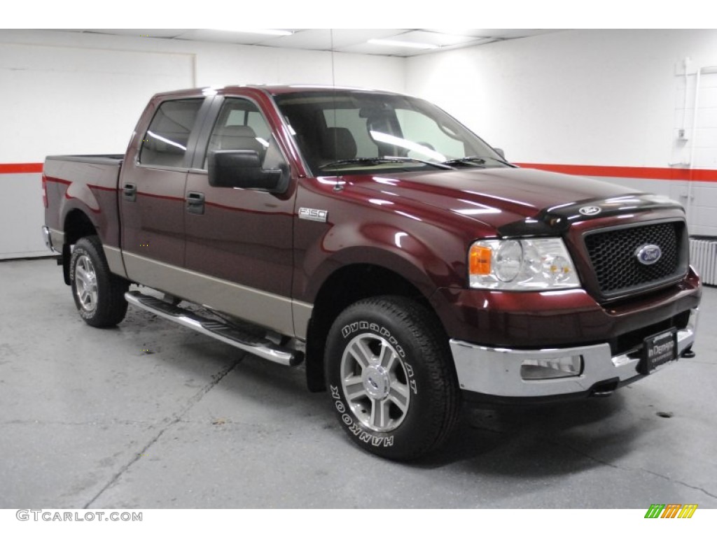 2005 F150 XLT SuperCrew 4x4 - Dark Toreador Red Metallic / Tan photo #12