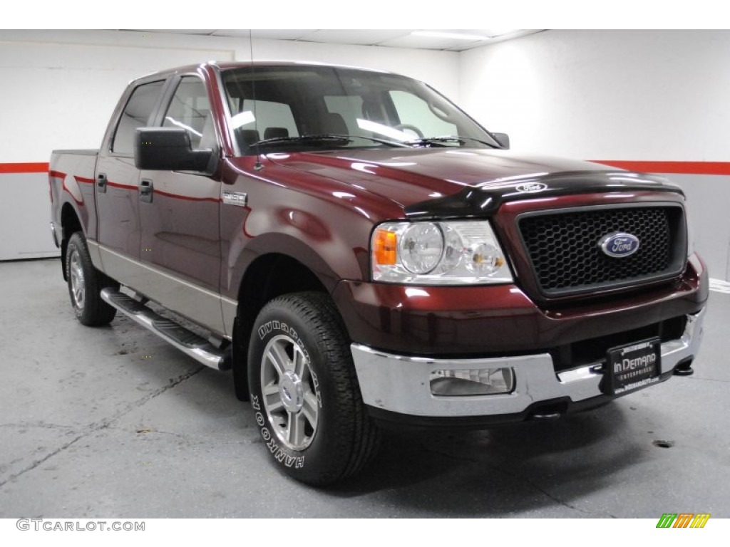 2005 F150 XLT SuperCrew 4x4 - Dark Toreador Red Metallic / Tan photo #13