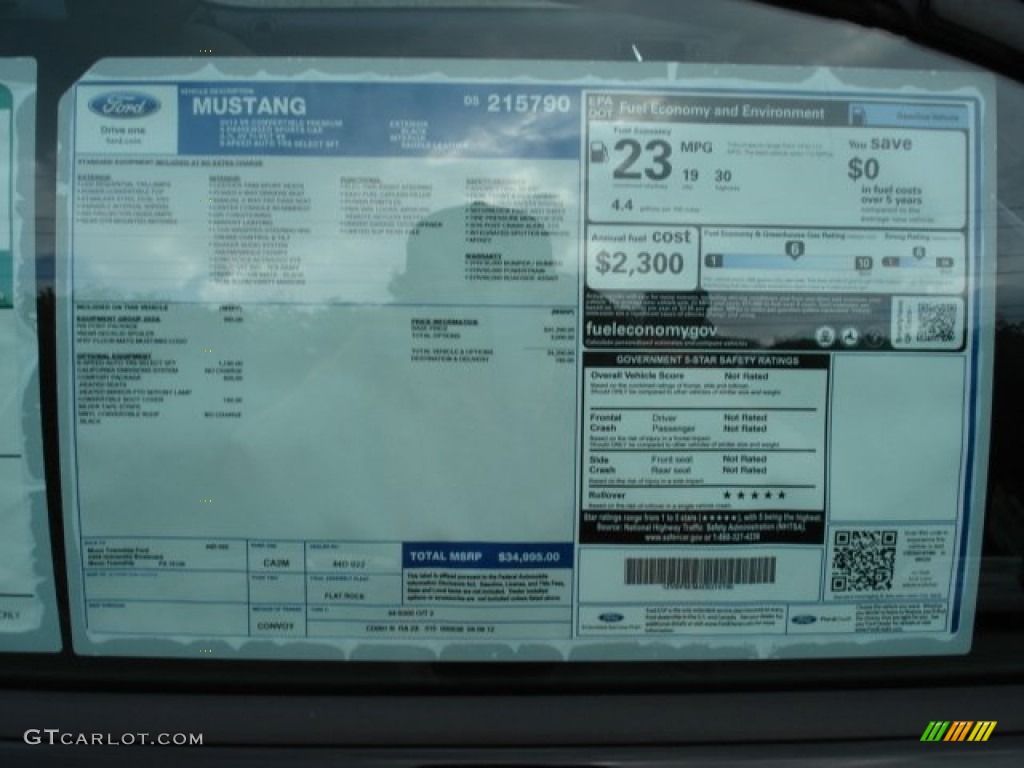 2013 Ford Mustang V6 Premium Convertible Window Sticker Photo #64863773