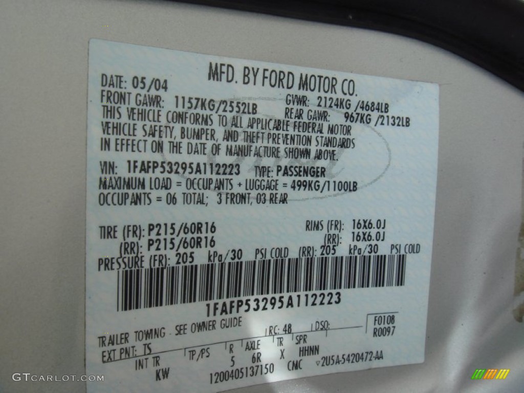 2005 Taurus Color Code TS for Silver Frost Metallic Photo #64873163