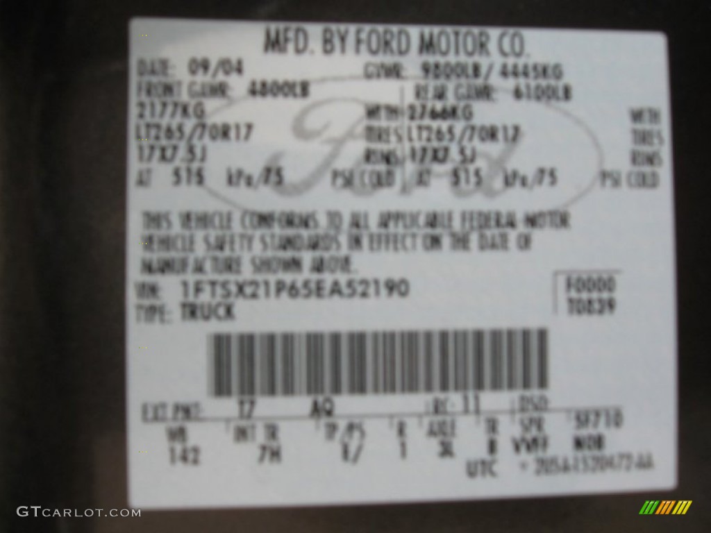 2005 F250 Super Duty Color Code T7 for Dark Stone Metallic Photo #64880417