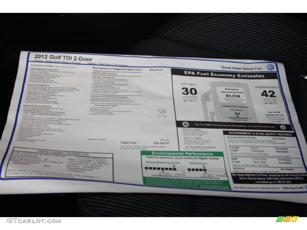 2012 Golf 2 Door TDI - Reflex Silver Metallic / Titan Black photo #2