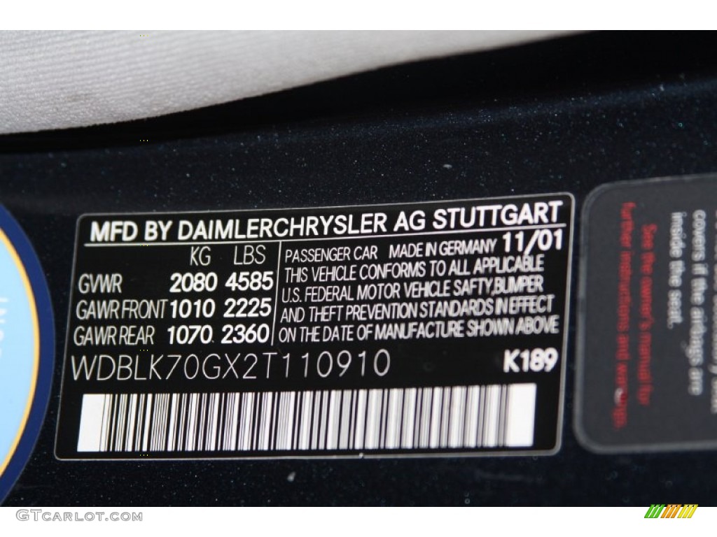 2002 CLK Color Code 189 for Black Opal Metallic Photo #64888865