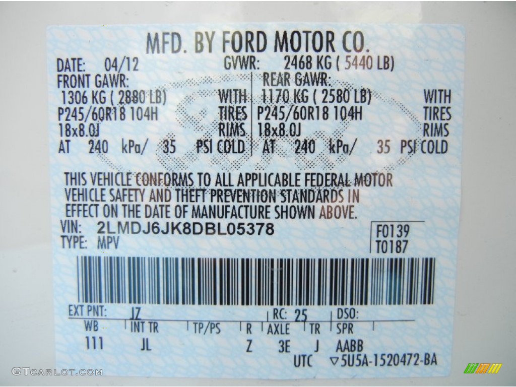 2013 MKX Color Code JZ for Crystal Champagne Tri-Coat Photo #64888916