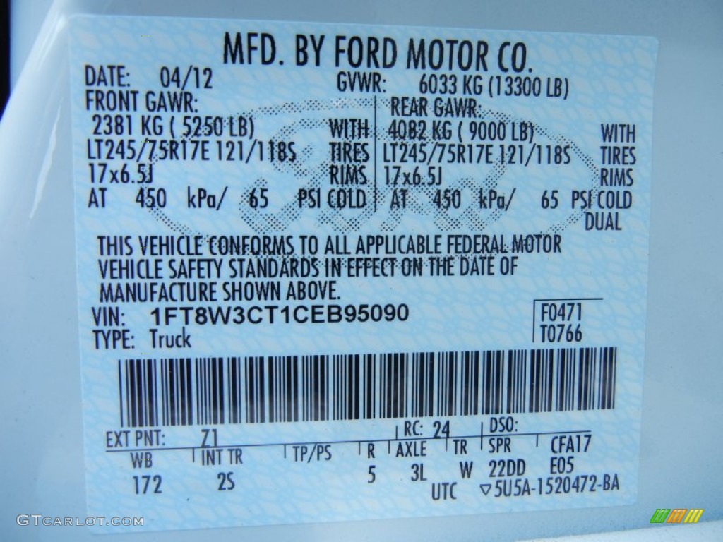 2012 Ford F350 Super Duty XL Crew Cab Dually Color Code Photos