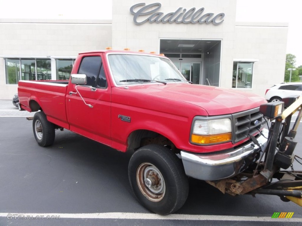 1995 F350 XL Regular Cab 4x4 Plow Truck - Ultra Red / Grey photo #6