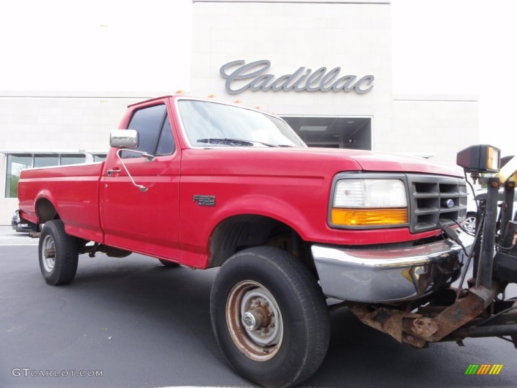1995 F350 XL Regular Cab 4x4 Plow Truck - Ultra Red / Grey photo #7