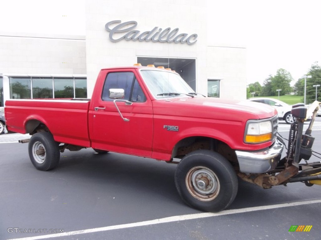 1995 F350 XL Regular Cab 4x4 Plow Truck - Ultra Red / Grey photo #8