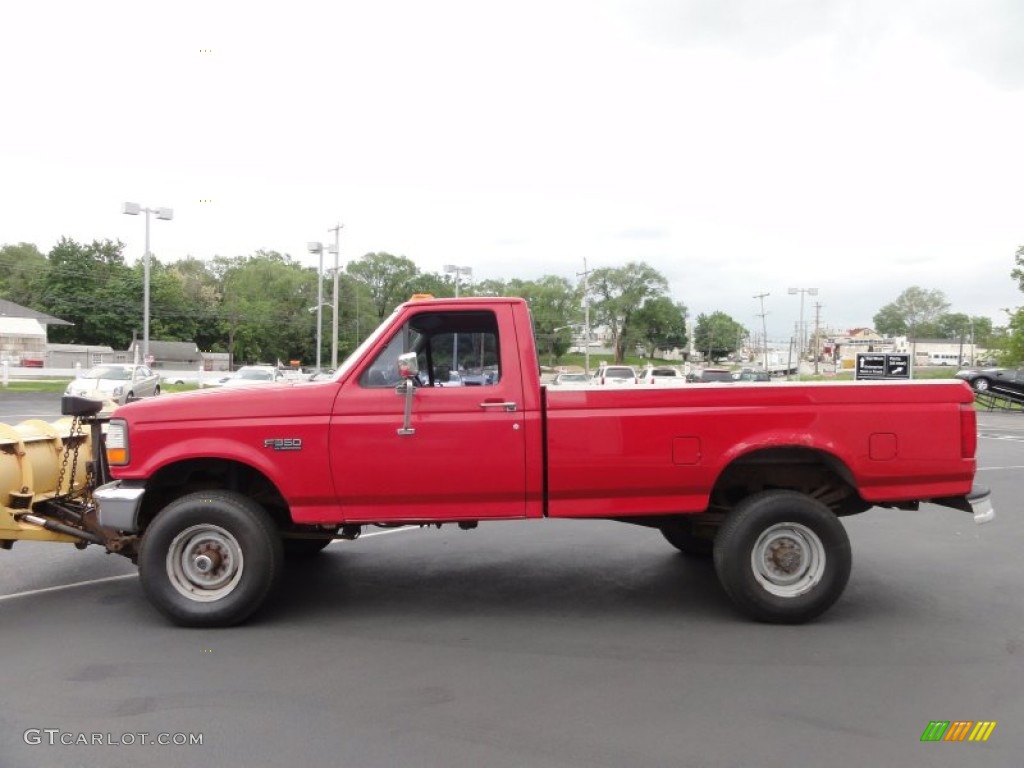 Ultra Red 1995 Ford F350 XL Regular Cab 4x4 Plow Truck Exterior Photo #64911035