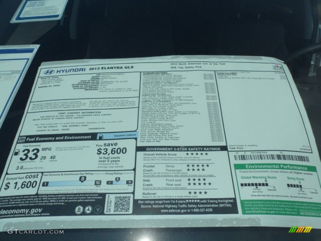 2013 Hyundai Elantra GLS Window Sticker Photo #64923008