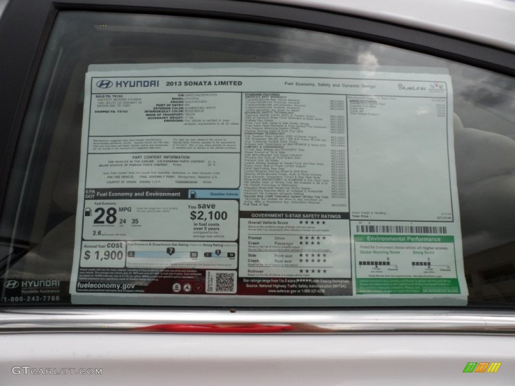 2013 Hyundai Sonata Limited Window Sticker Photo #64923125
