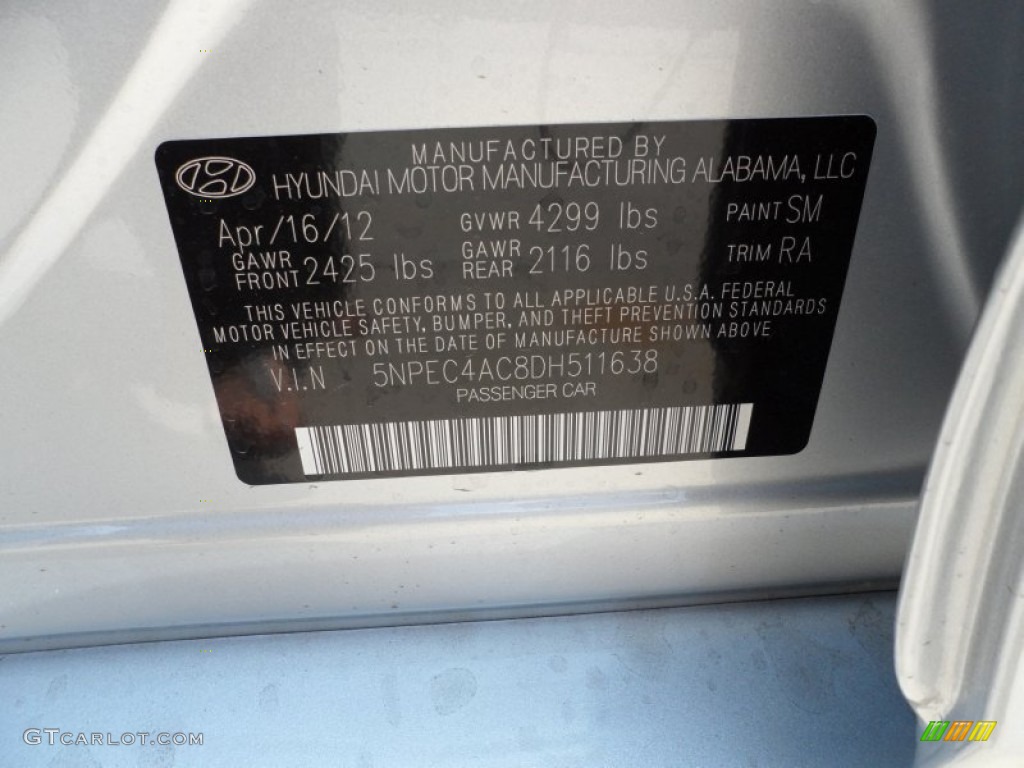 2013 Sonata Color Code SM for Radiant Silver Photo #64923227