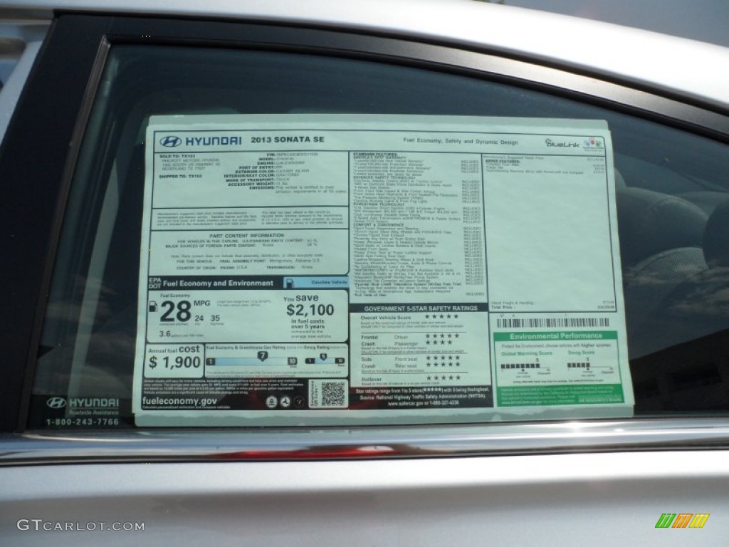 2013 Hyundai Sonata SE Window Sticker Photo #64923230