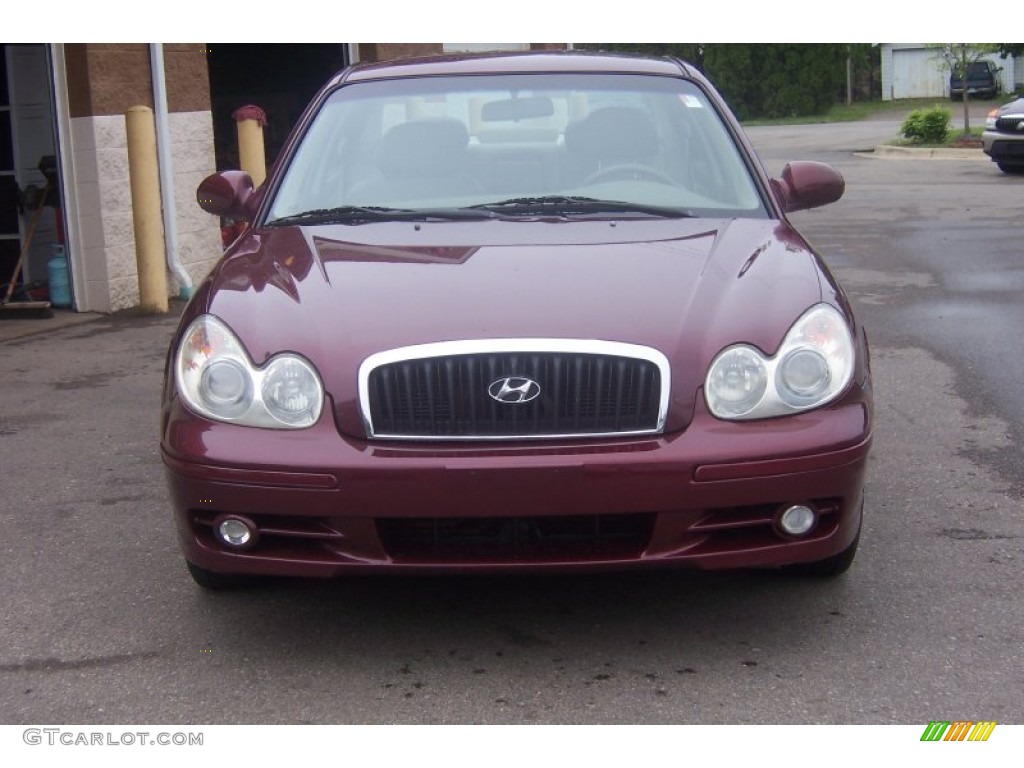 2002 Sonata LX V6 - Ruby Red / Beige photo #2