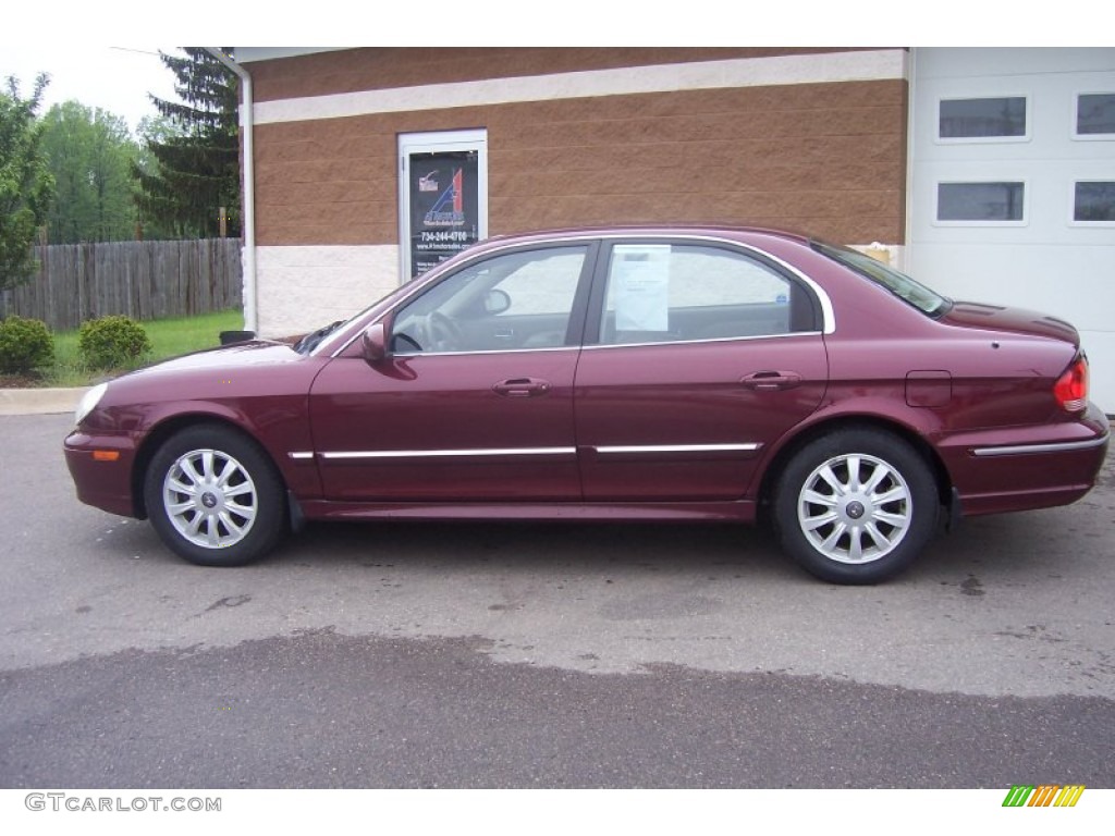 2002 Sonata LX V6 - Ruby Red / Beige photo #3