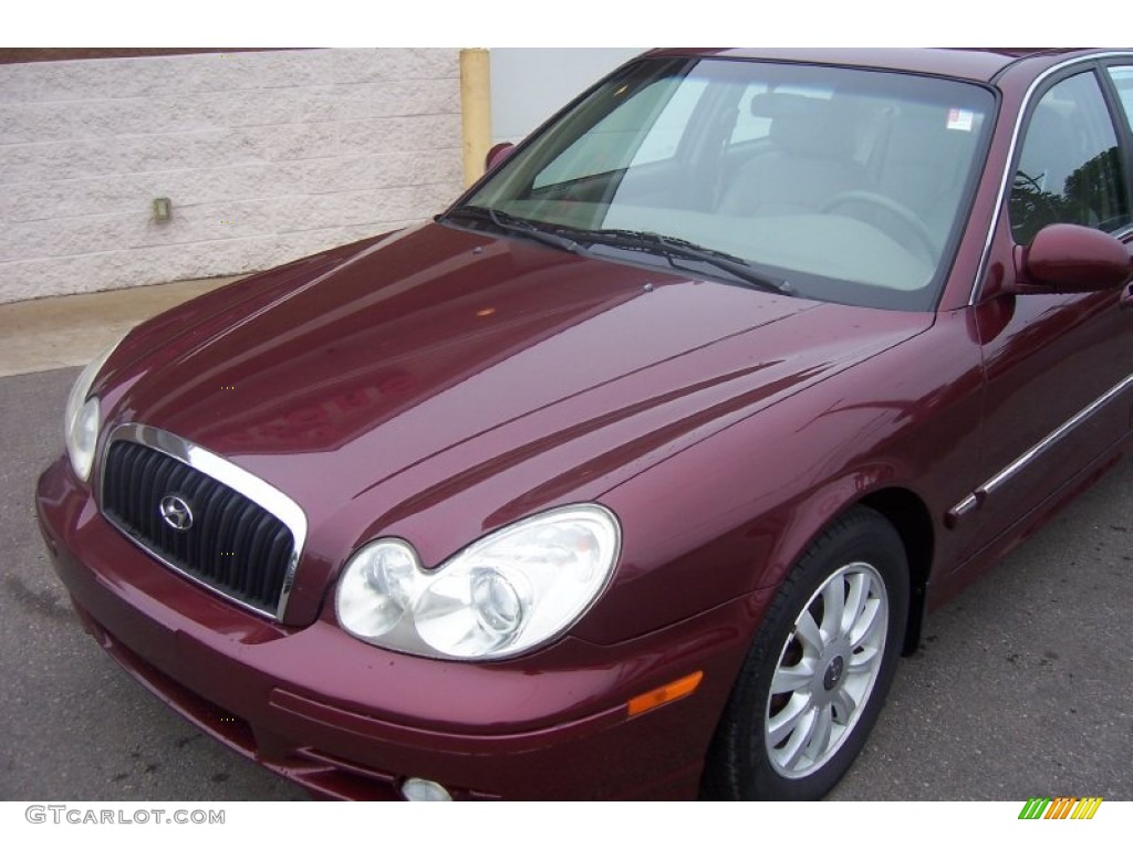2002 Sonata LX V6 - Ruby Red / Beige photo #7