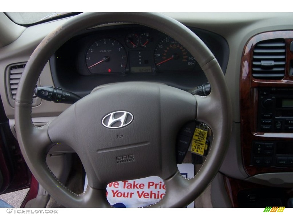 2002 Sonata LX V6 - Ruby Red / Beige photo #12