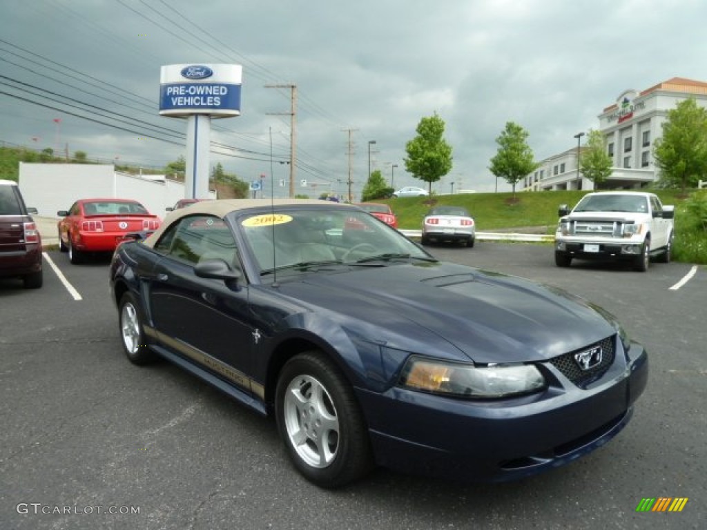 2002 Mustang V6 Convertible - True Blue Metallic / Medium Parchment photo #1
