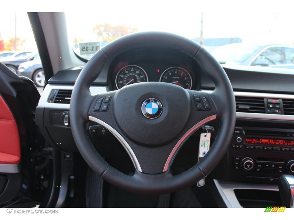 2011 3 Series 328i xDrive Coupe - Jet Black / Coral Red/Black Dakota Leather photo #14