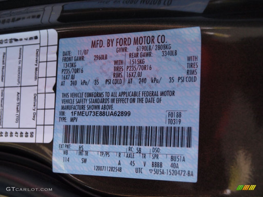 2008 Ford Explorer XLT 4x4 Color Code Photos