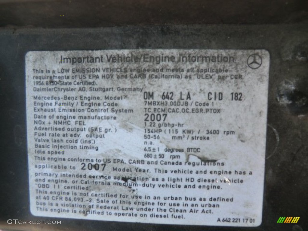 2007 Dodge Sprinter Van 2500 High Roof Cargo Info Tag Photos