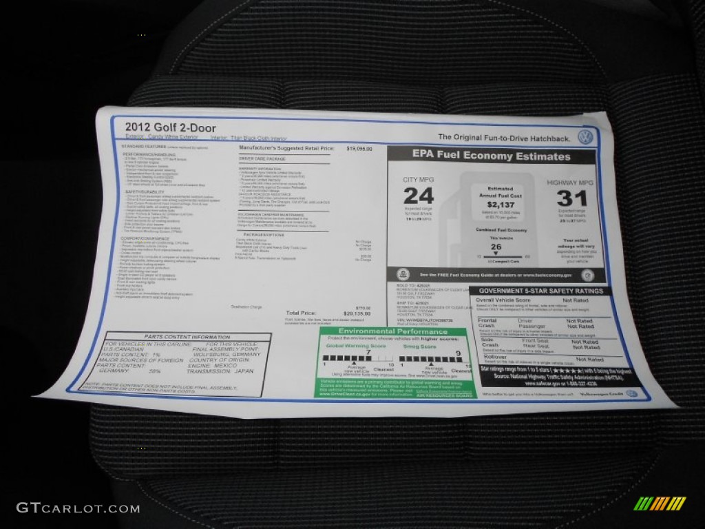 2012 Volkswagen Golf 2 Door Window Sticker Photo #64960858