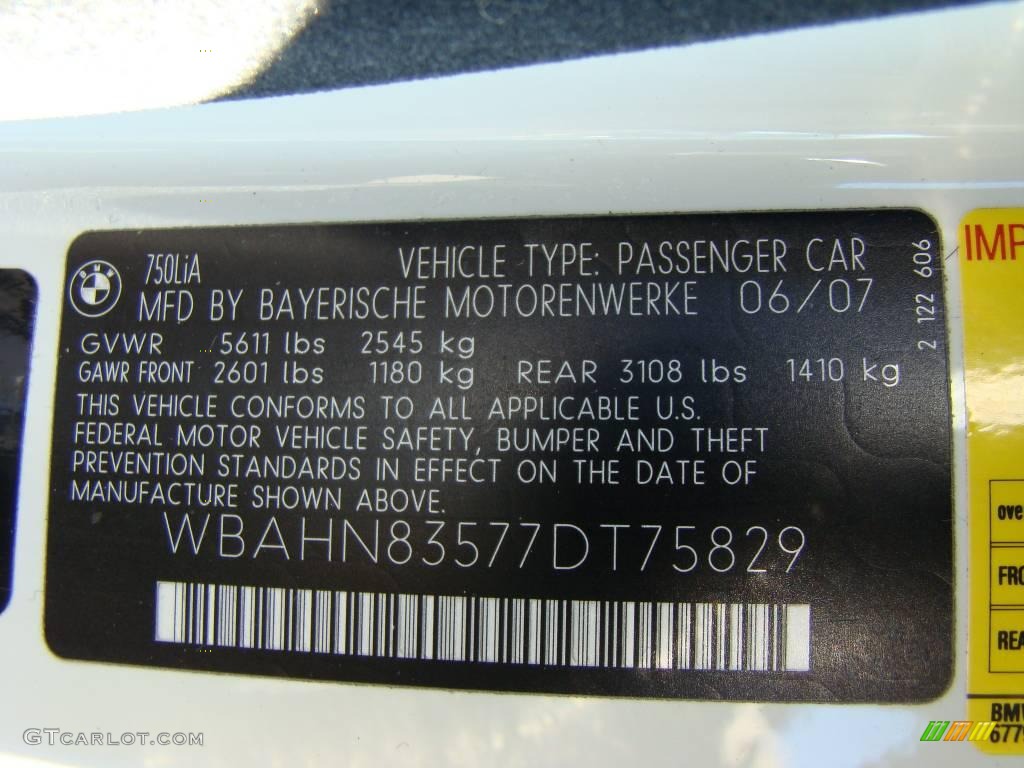2007 7 Series 750Li Sedan - Alpine White / Cream Beige photo #15