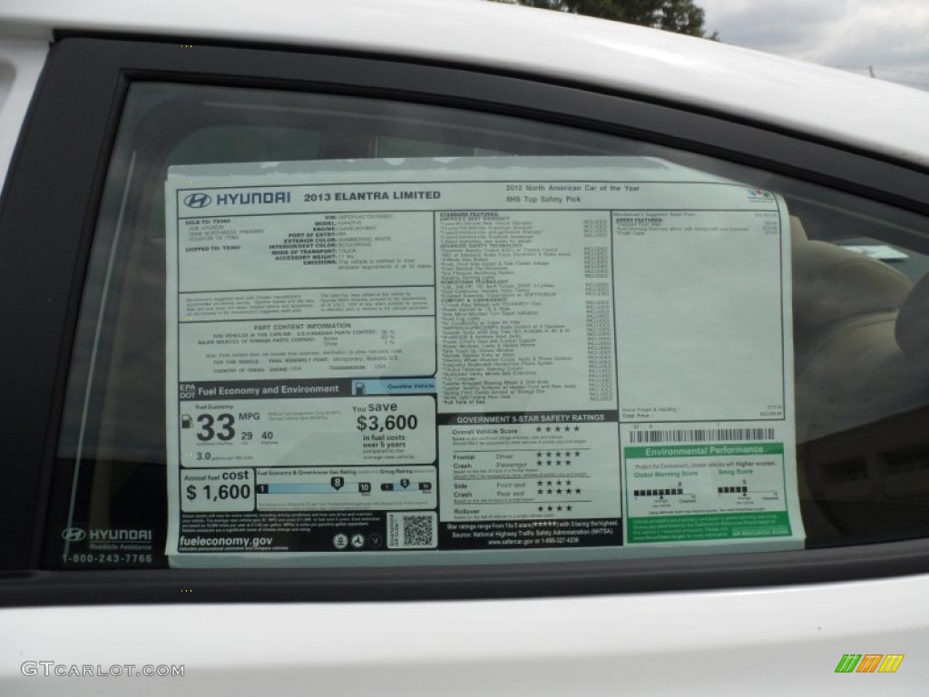 2013 Elantra Limited - Shimmering White / Beige photo #36