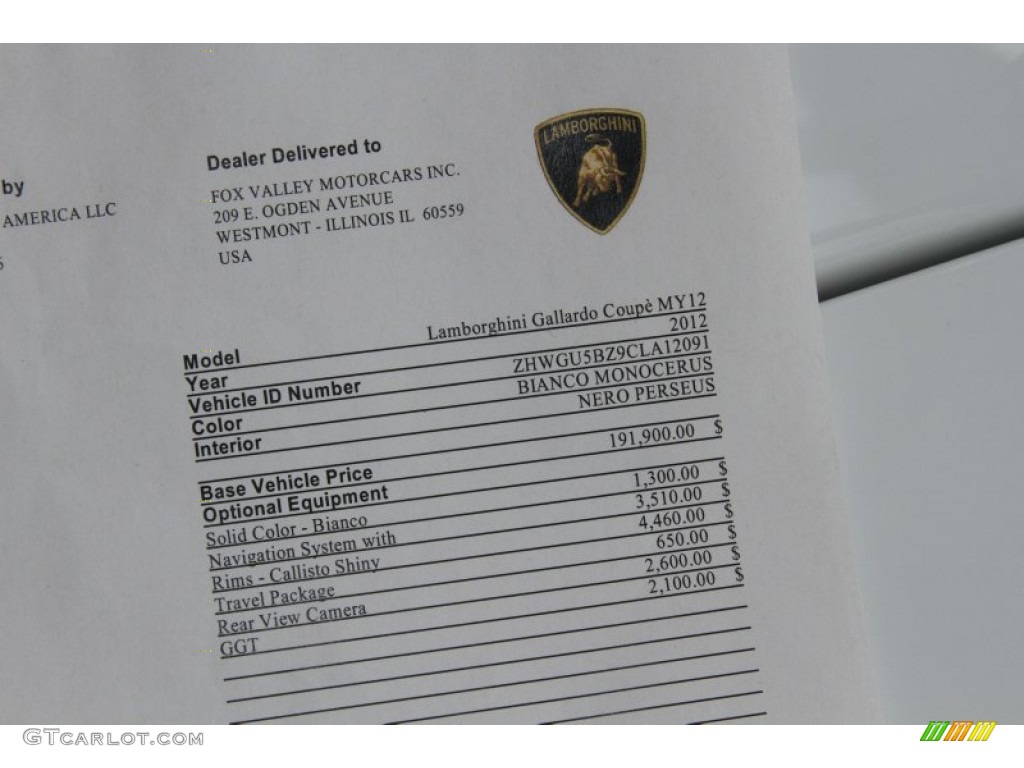 2012 Lamborghini Gallardo LP 550-2 Window Sticker Photo #64974277