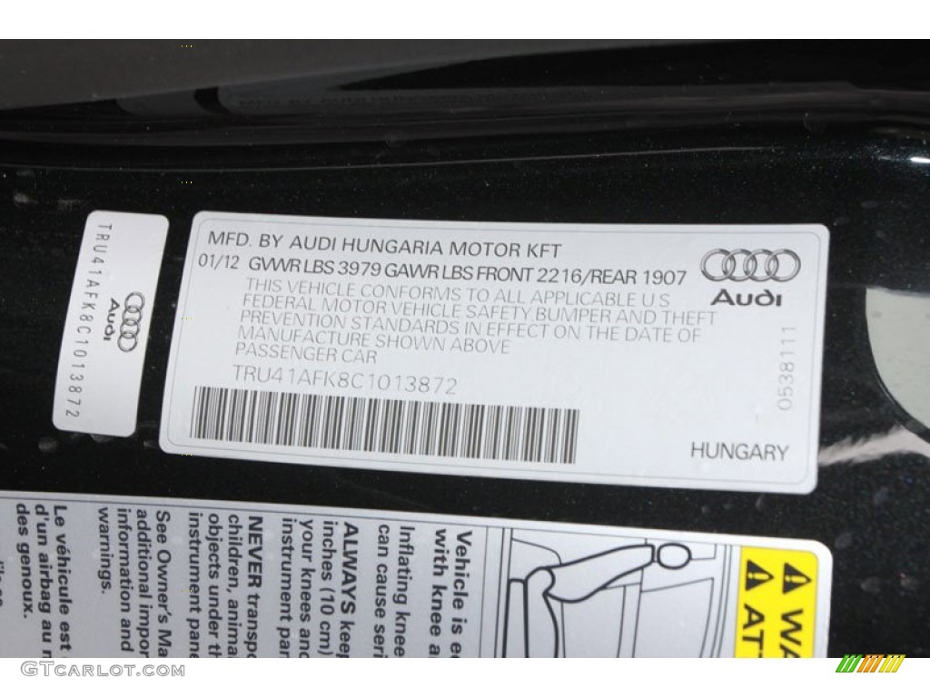 2012 Audi TT S 2.0T quattro Roadster Info Tag Photos