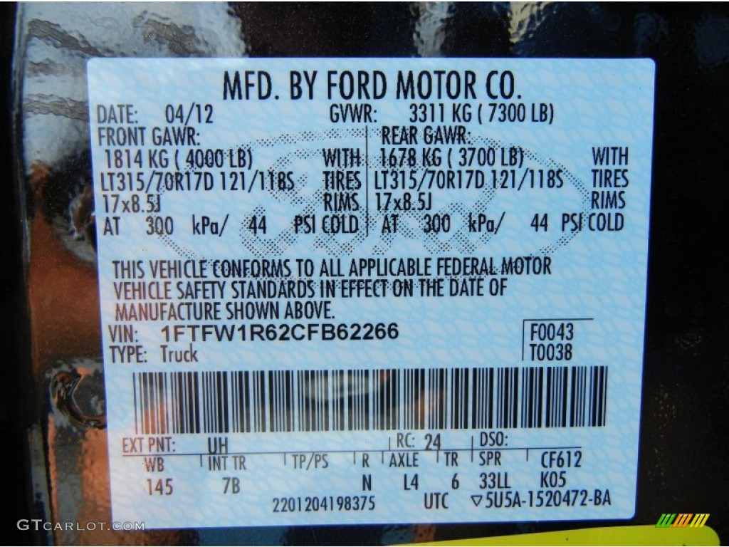 2012 F150 Color Code UH for Tuxedo Black Metallic Photo #64994396