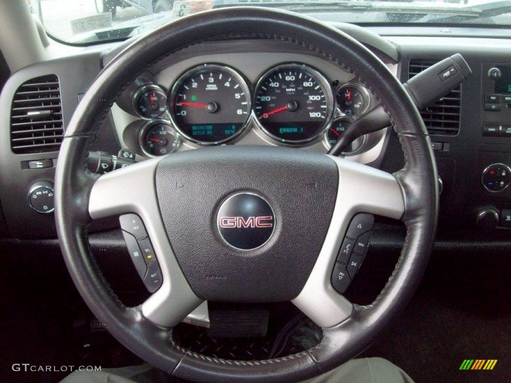 2009 GMC Sierra 2500HD SLT Crew Cab 4x4 Ebony Steering Wheel Photo #64995677