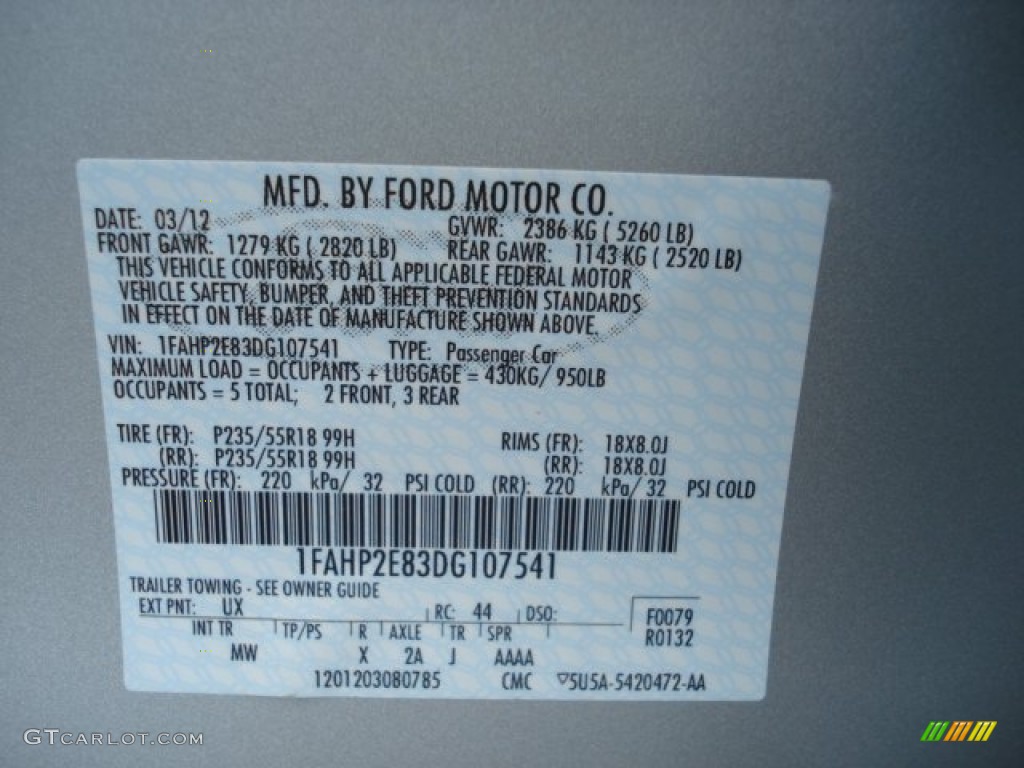 2013 Taurus Color Code UX for Ingot Silver Metallic Photo #65008251